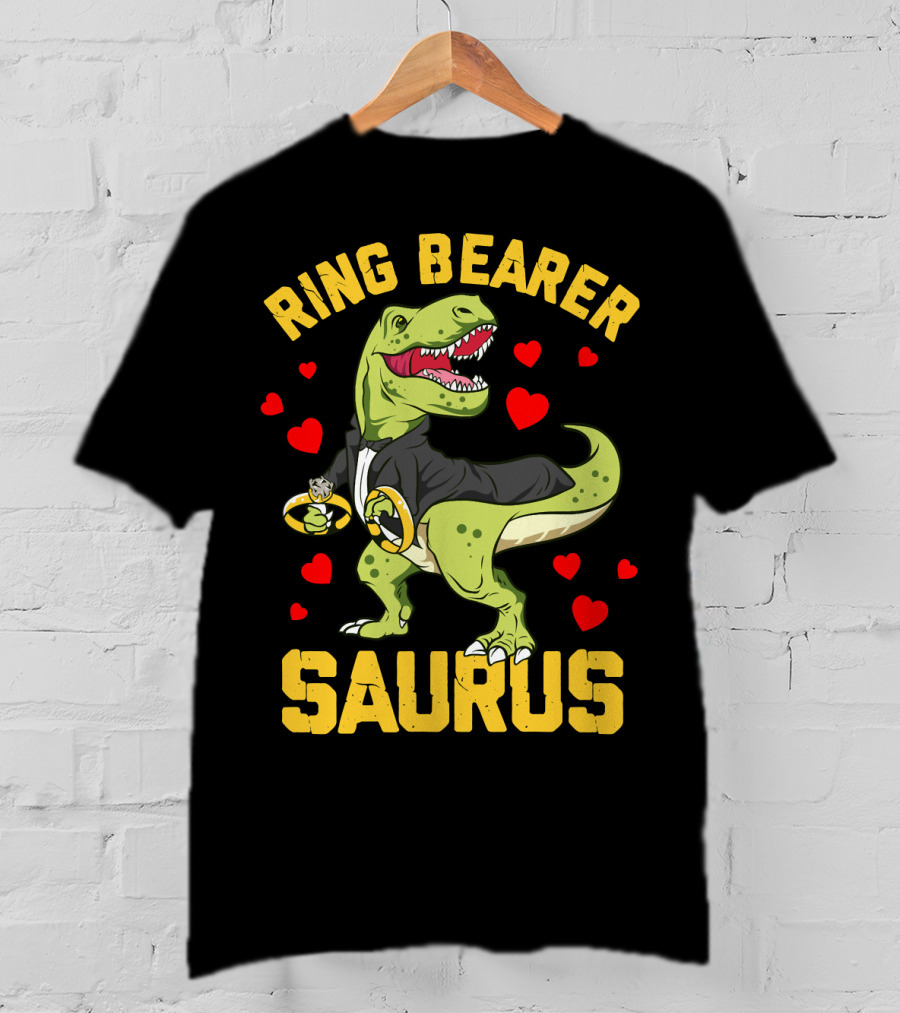 Ring Bearer Saurus Rex Wedding Party Hearts T-Shirt