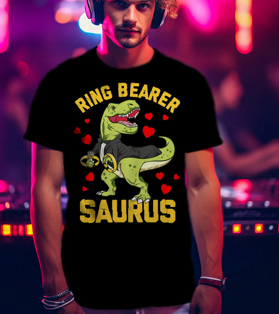 Ring Bearer Saurus Rex Wedding Party Hearts T-Shirt