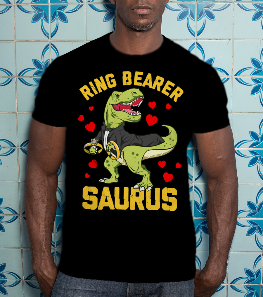 Ring Bearer Saurus Rex Wedding Party Hearts T-Shirt