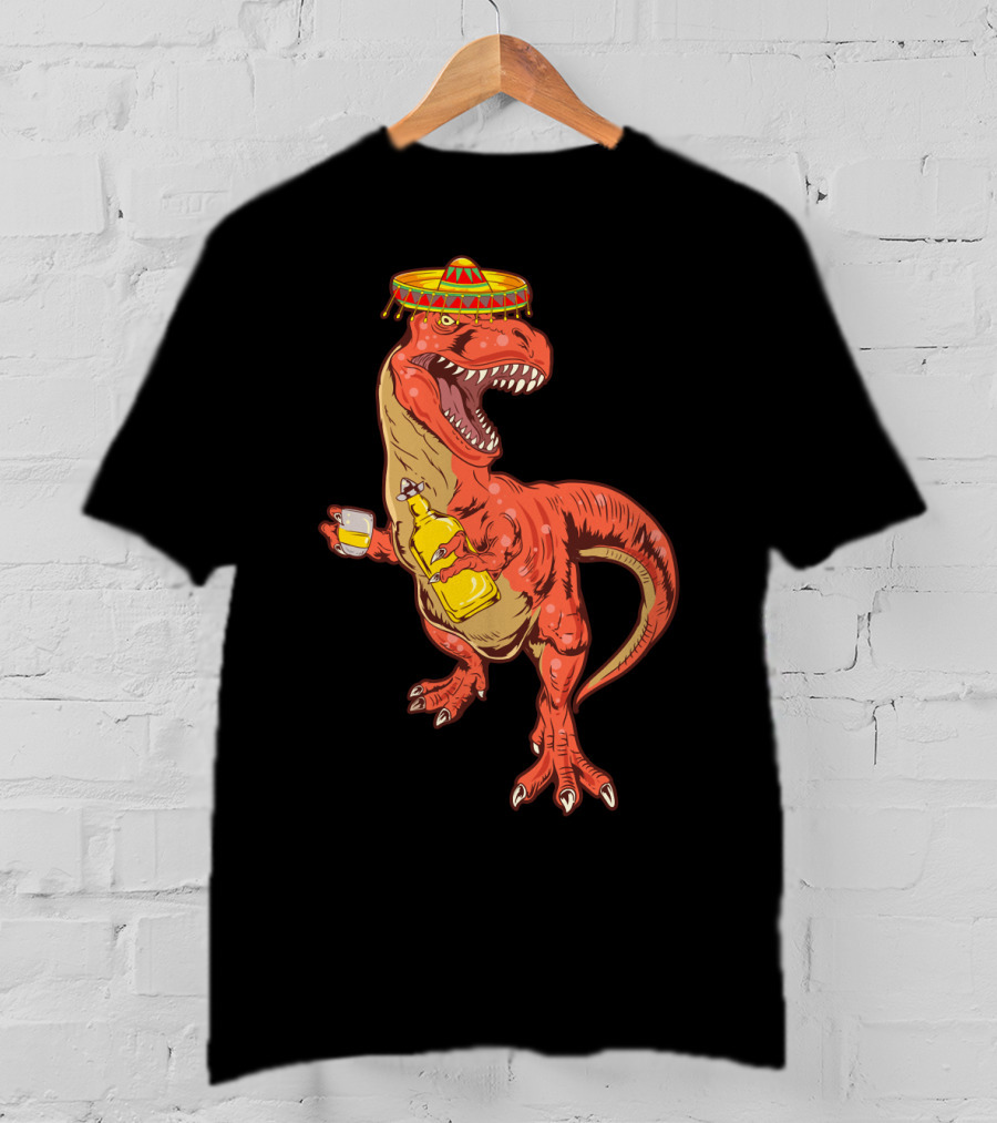 Tequilasaurus Rex Dinosaur Tequila Drinking Team Sombrero Fiesta T-Shirt
