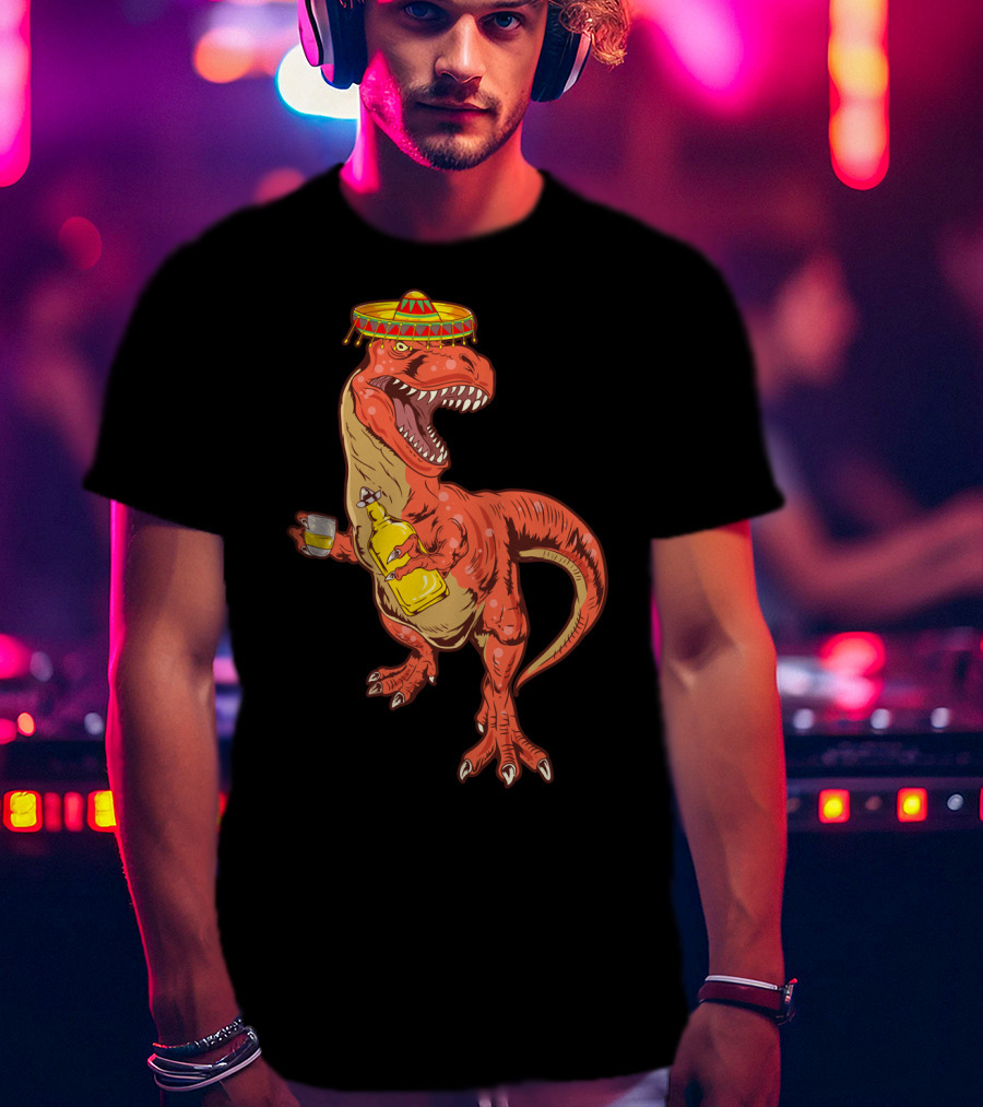 Tequilasaurus Rex Dinosaur Tequila Drinking Team Sombrero Fiesta T-Shirt