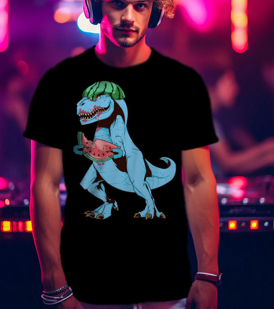 One In A Melon Watermelon Dinosaur Rex Summer Fruit T-Shirt