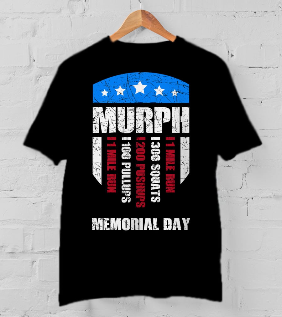 Memorial Day Murph Wod Workout 1 Mile Run 100 Pullups 200 Pushups 300 Squats Recovery T-Shirt
