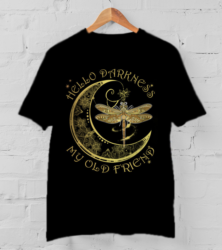 Hello Darkness My Old Friend Dragonfly Crescent Moon T-Shirt