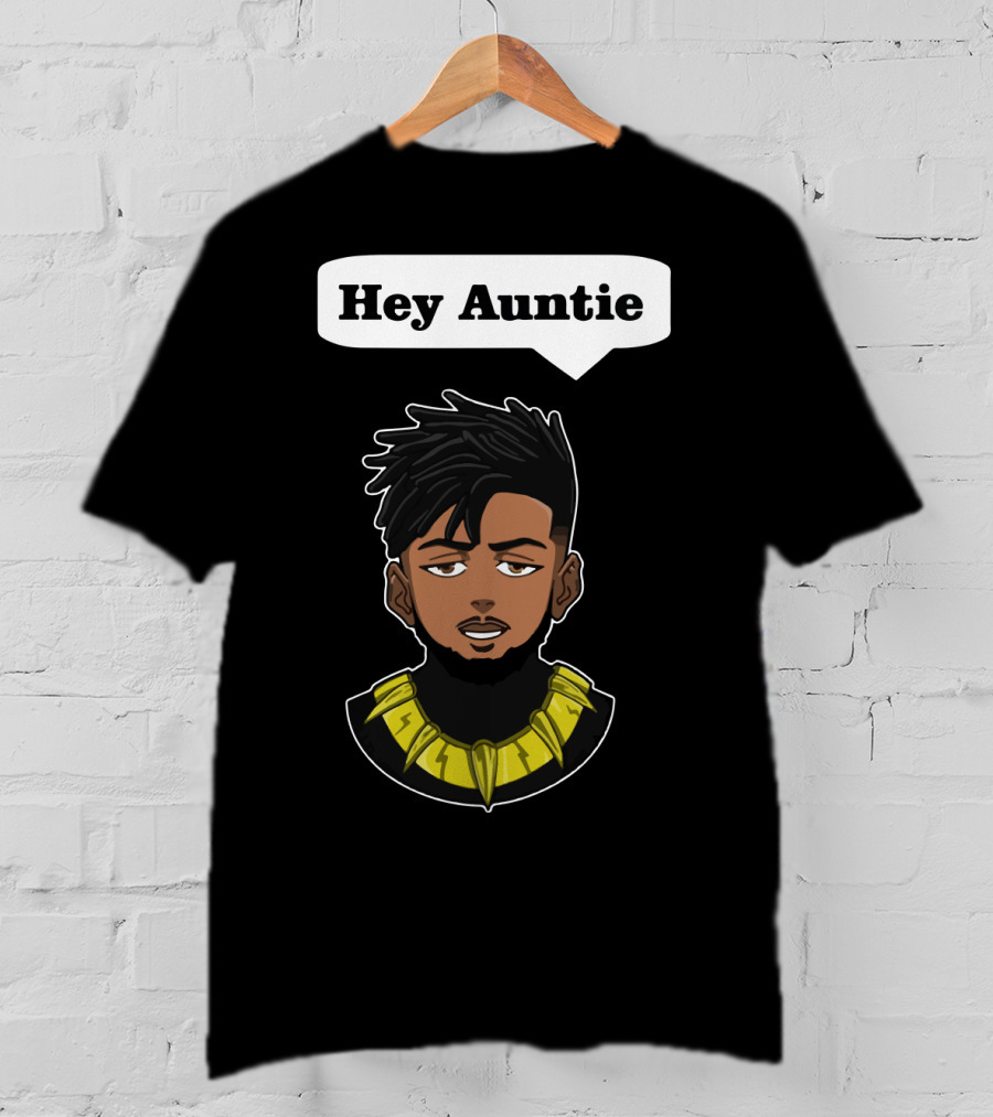 Erik Killmonger Hey Auntie Animated Character Necklace Black Panther T-Shirt