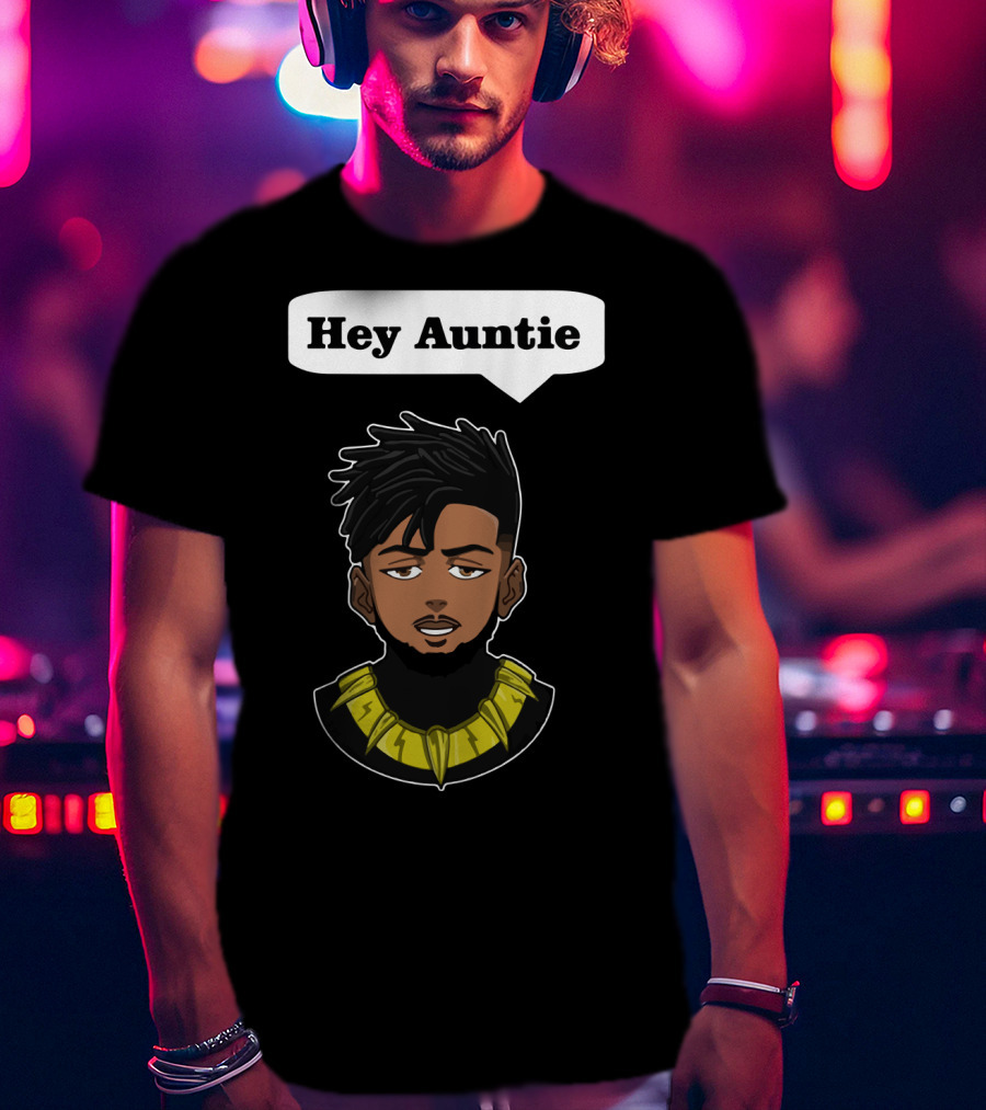 Erik Killmonger Hey Auntie Animated Character Necklace Black Panther T-Shirt