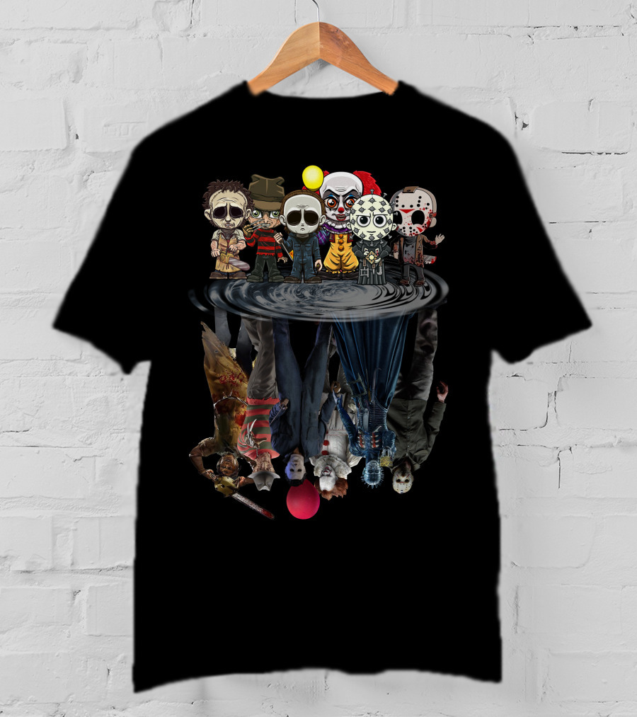 Horror Icons Chibi Reflections In Water Mirror T-Shirt