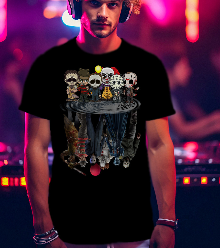 Horror Icons Chibi Reflections In Water Mirror T-Shirt