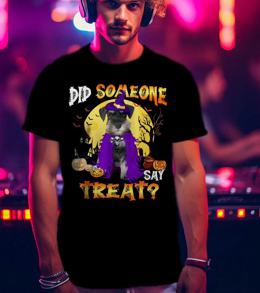 Did Someone Say Treat Miniature Schnauzer Halloween Pumpkins And Witch Hat T-Shirt