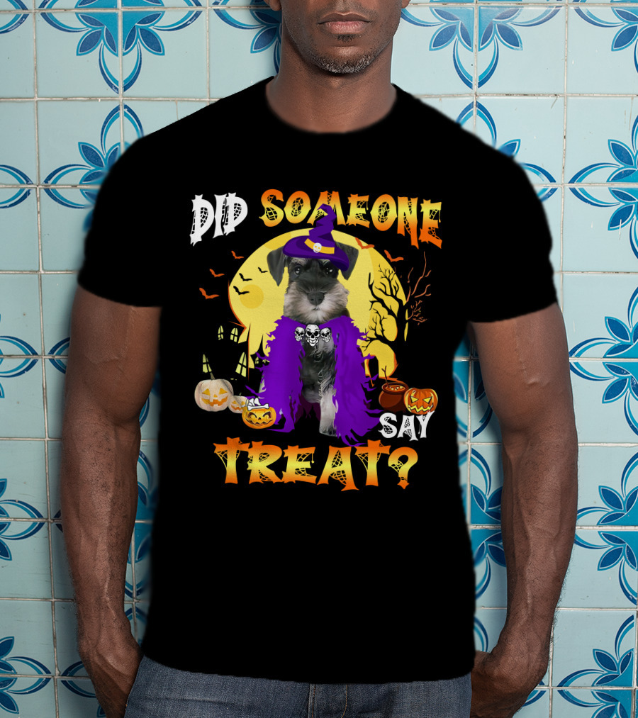 Did Someone Say Treat Miniature Schnauzer Halloween Pumpkins And Witch Hat T-Shirt