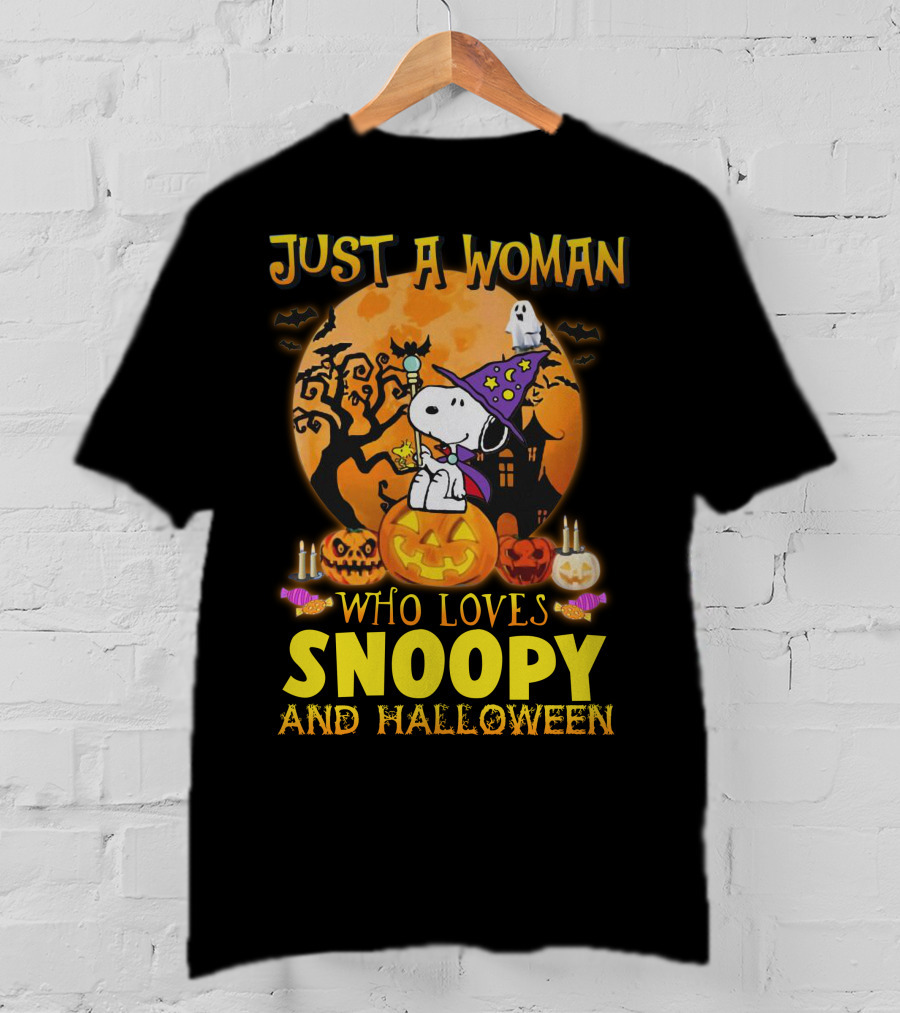 Just A Woman Who Loves Snoopy And Halloween T-Shirt