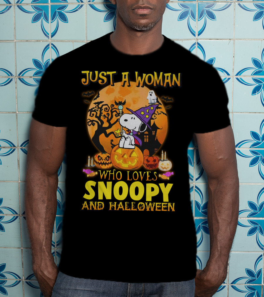Just A Woman Who Loves Snoopy And Halloween T-Shirt