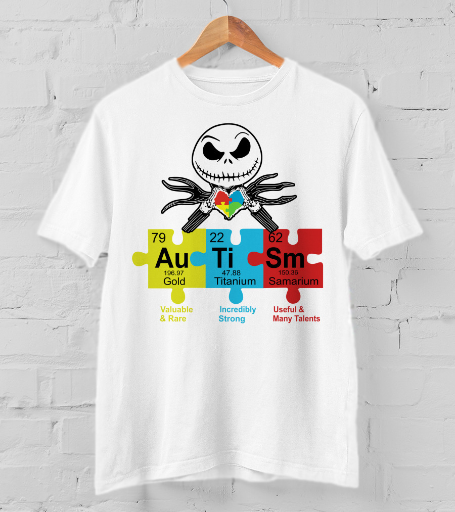 Jack Skellington AuTiSm Puzzle Periodic Table Valuable Rare Incredibly Strong Talents T-Shirt