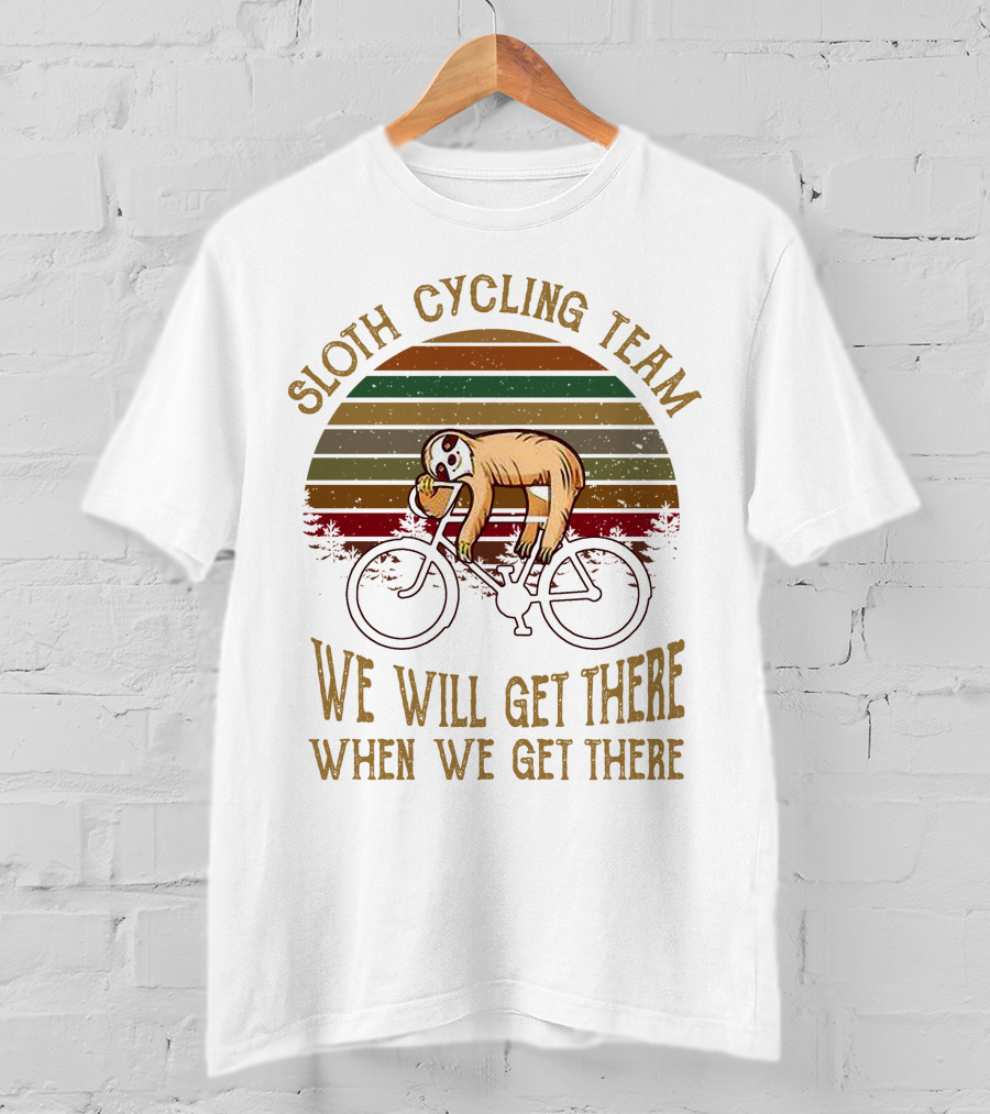 Sloth Cycling Team We Will Get There When We Get There Retro Sunset T-Shirt