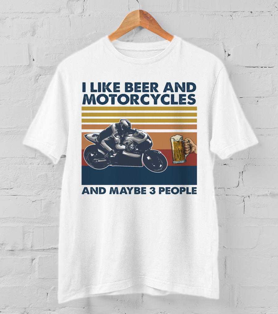 I Like Beer And Motorcycles Vintage Style With Beer Mug And Racer T-Shirt