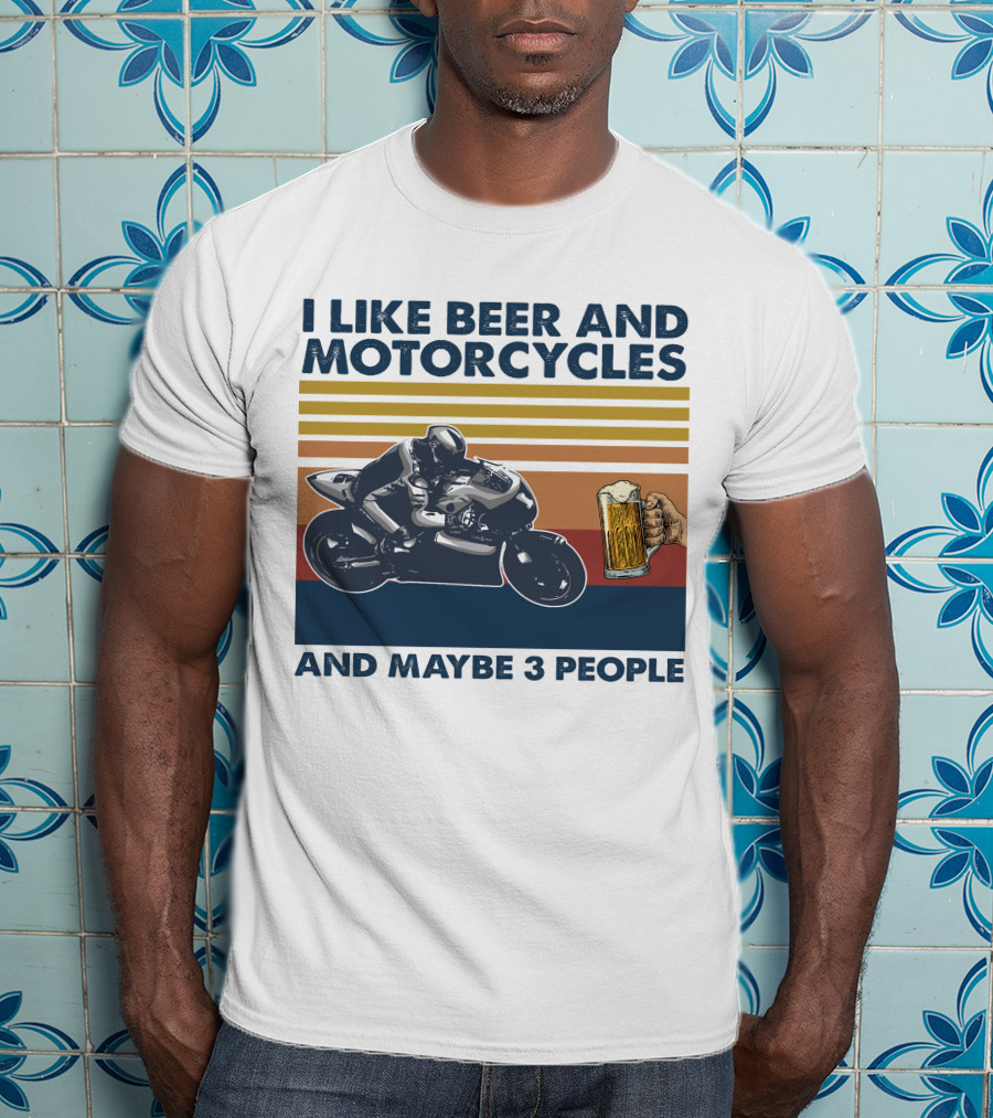 I Like Beer And Motorcycles Vintage Style With Beer Mug And Racer T-Shirt