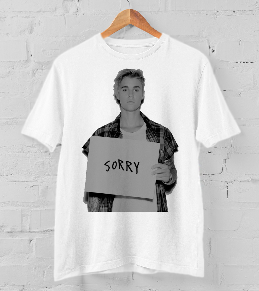 Sorry Justin Bieber Black And White Image T-Shirt