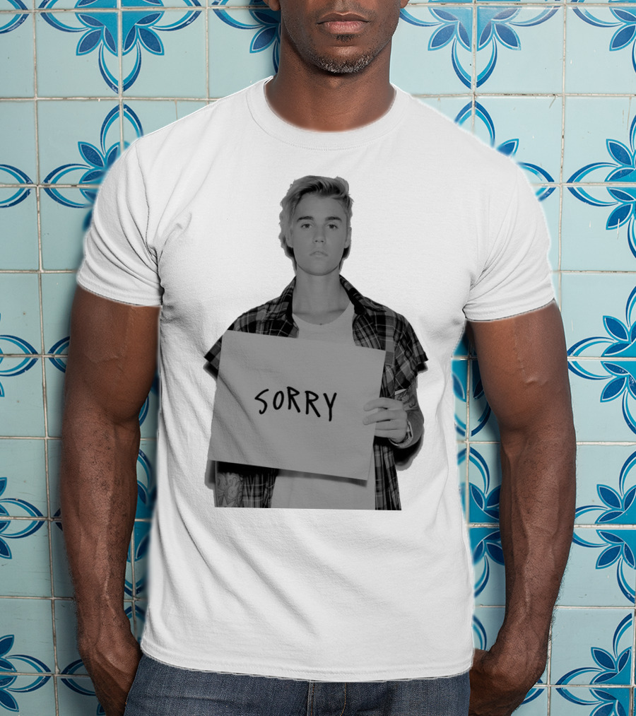 Sorry Justin Bieber Black And White Image T-Shirt