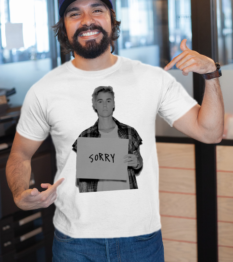 Sorry Justin Bieber Black And White Image T-Shirt
