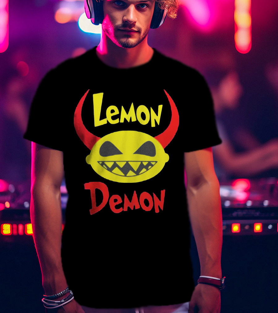 Lemon Demon Smiling Yellow Face With Red Horns T-Shirt