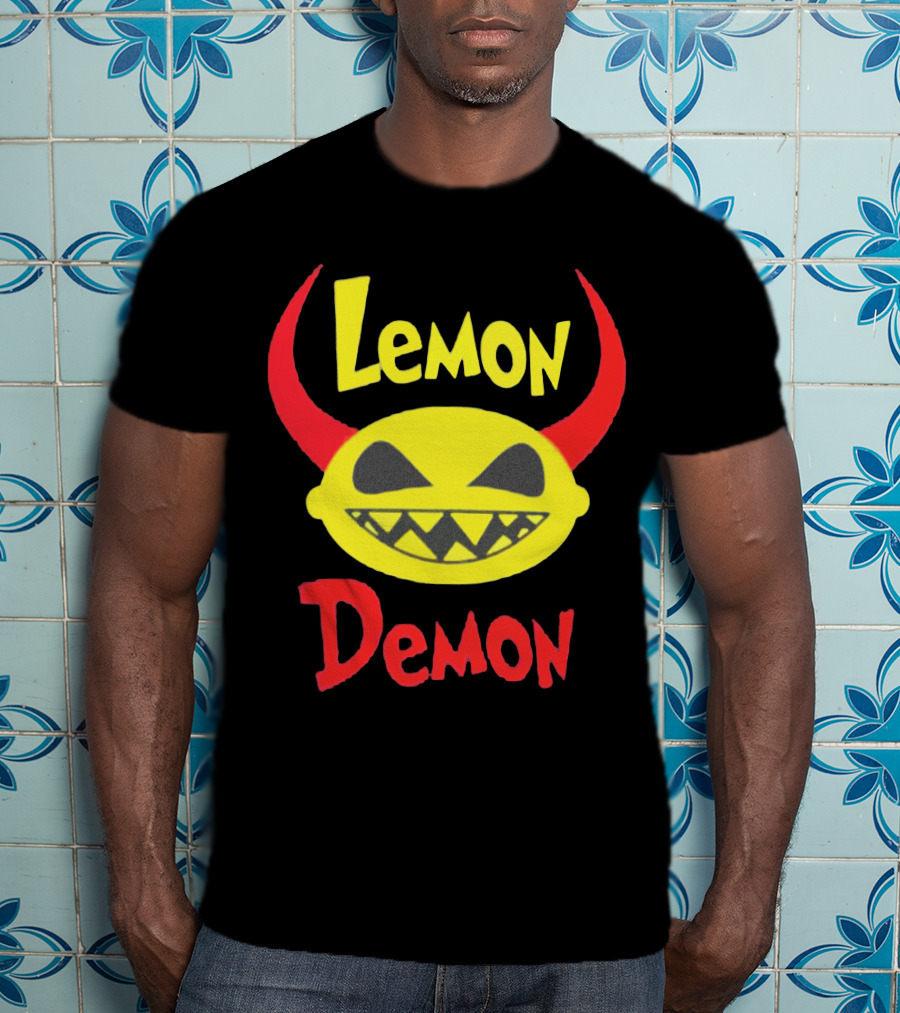 Lemon Demon Smiling Yellow Face With Red Horns T-Shirt