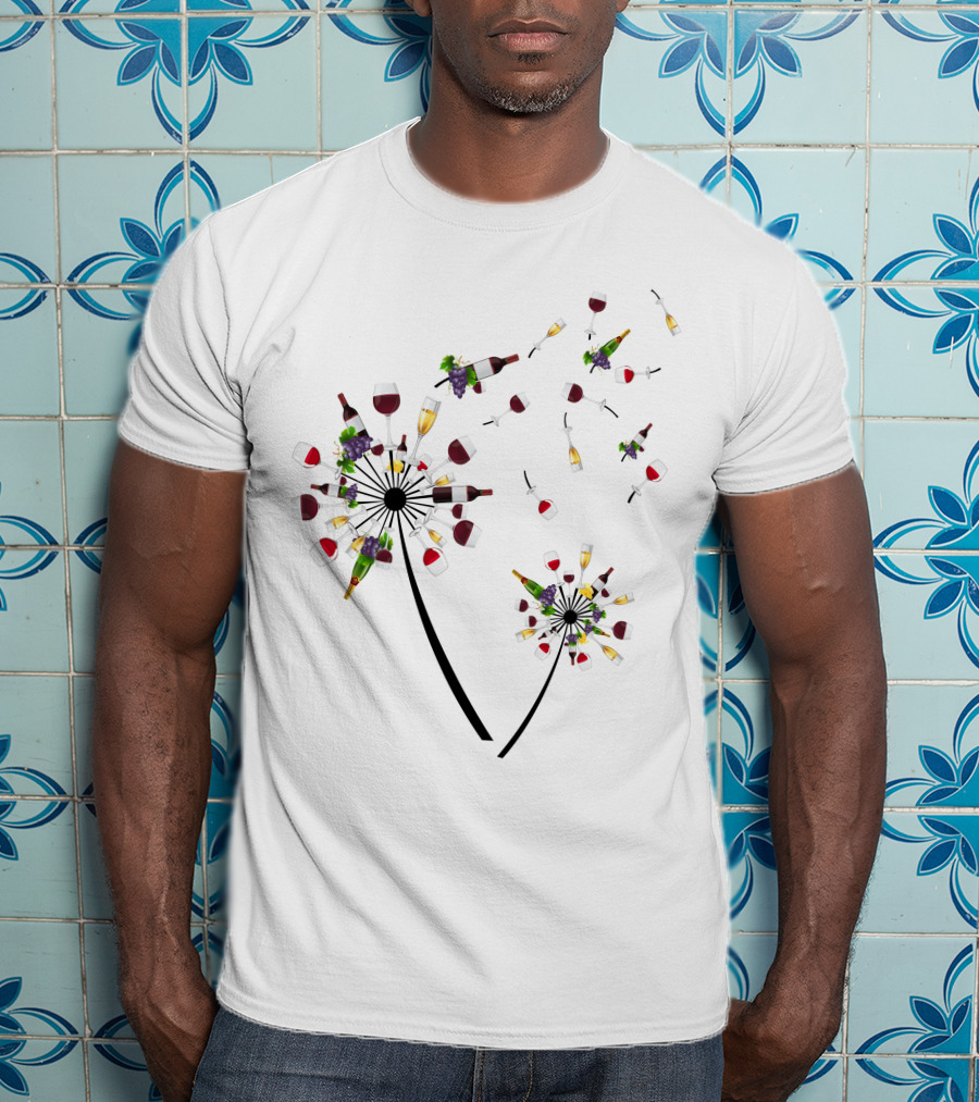 Printady Clothing Store Wine Glasses And Bottles Dandelion T-Shirt