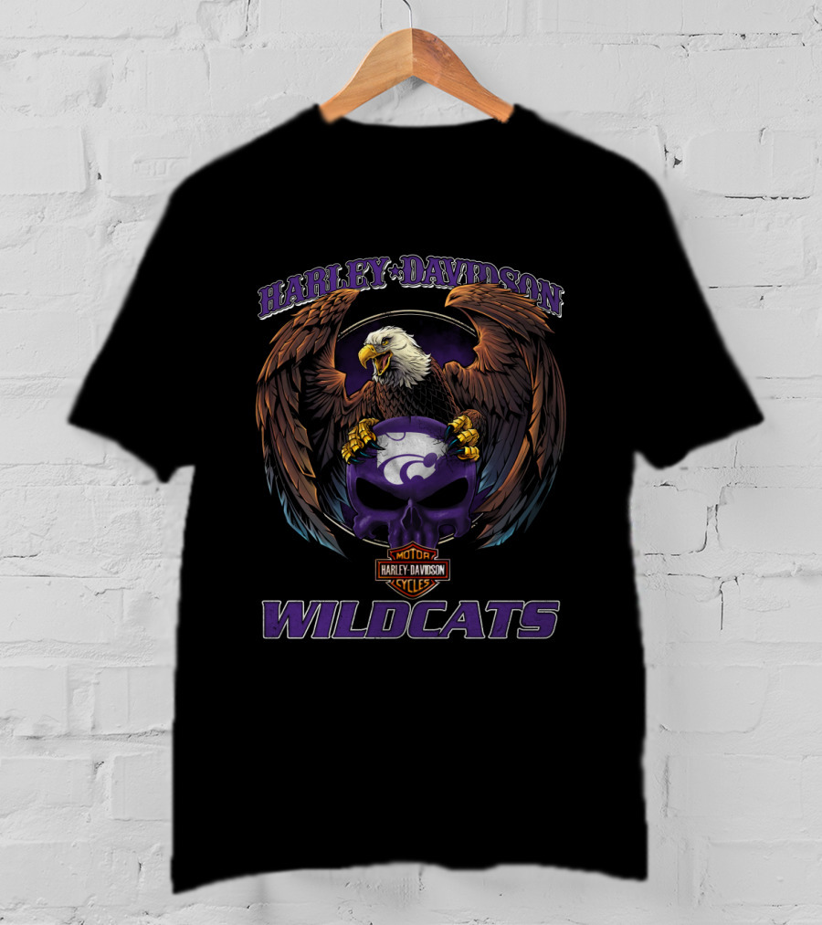 Harley Davidson Kansas State Wildcats Eagle And Skull Theme T-Shirt