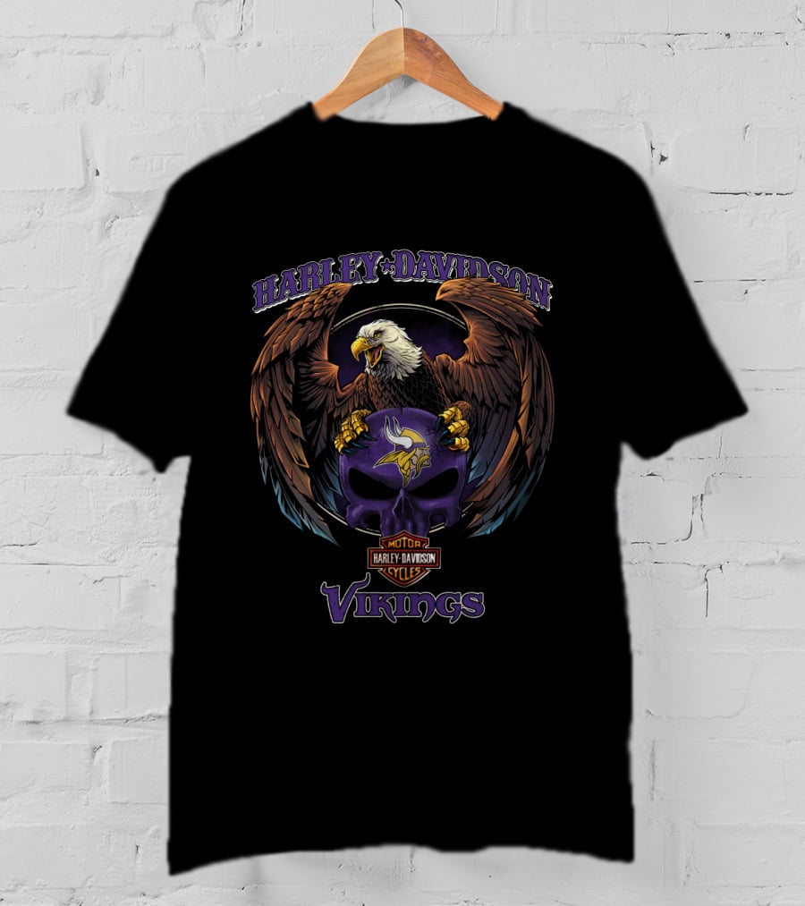 Harley Davidson Motor Cycles Vikings Minnesota Vhl T-Shirt
