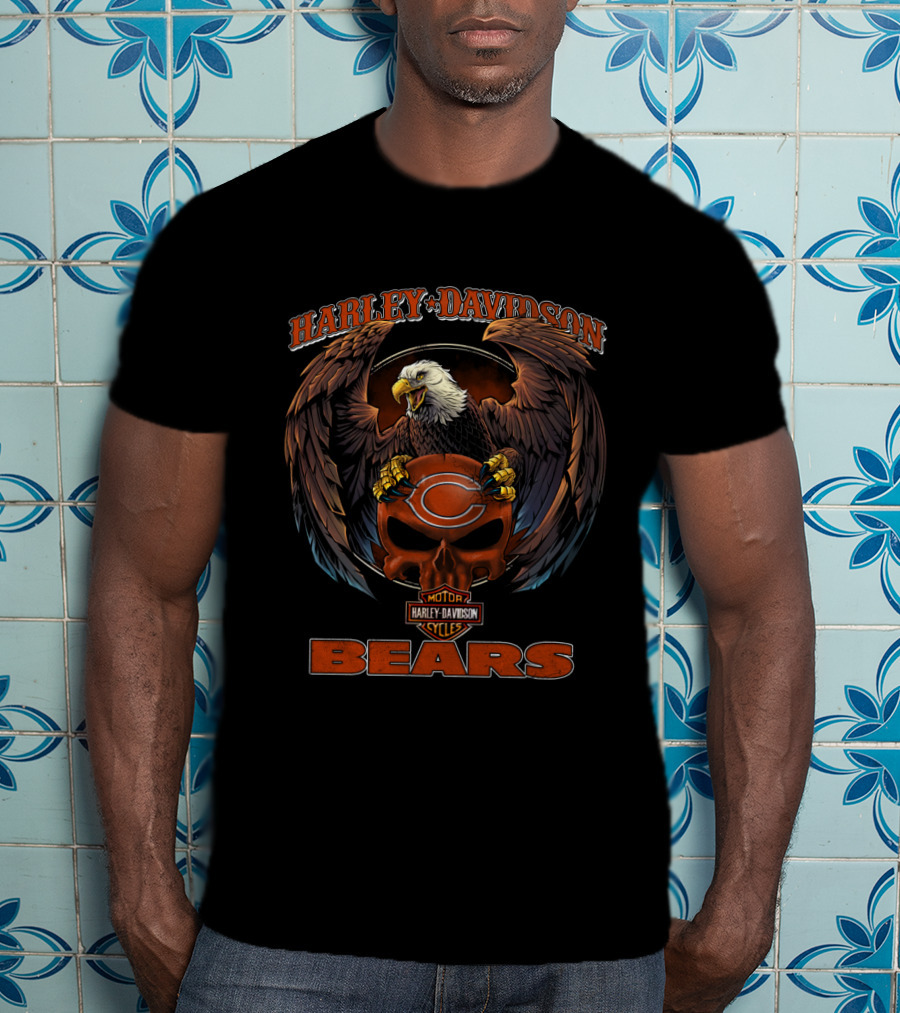 Harley Davidson Chicago Bears Eagles Vhl 2525 Motor Cycles T-Shirt