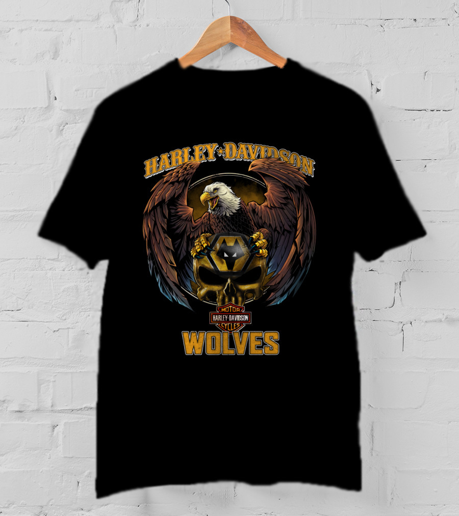 Harley Davidson Wolves Motor Cycles Eagle Shield T-Shirt