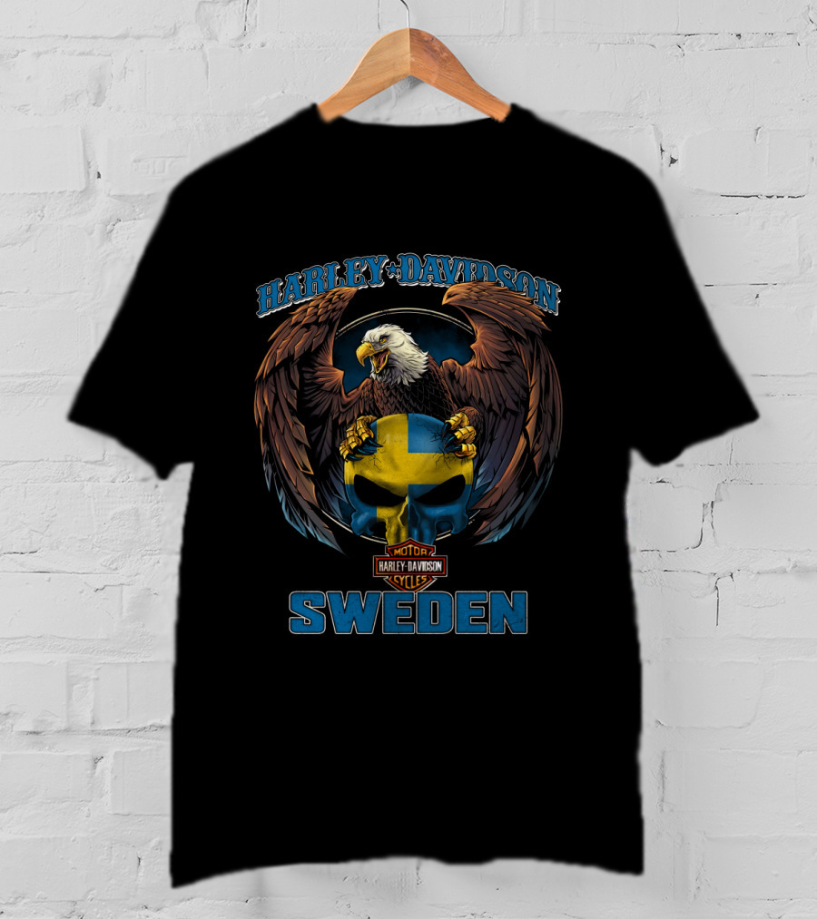 Harley Davidson Sweden Eagle Flag Skull T-Shirt