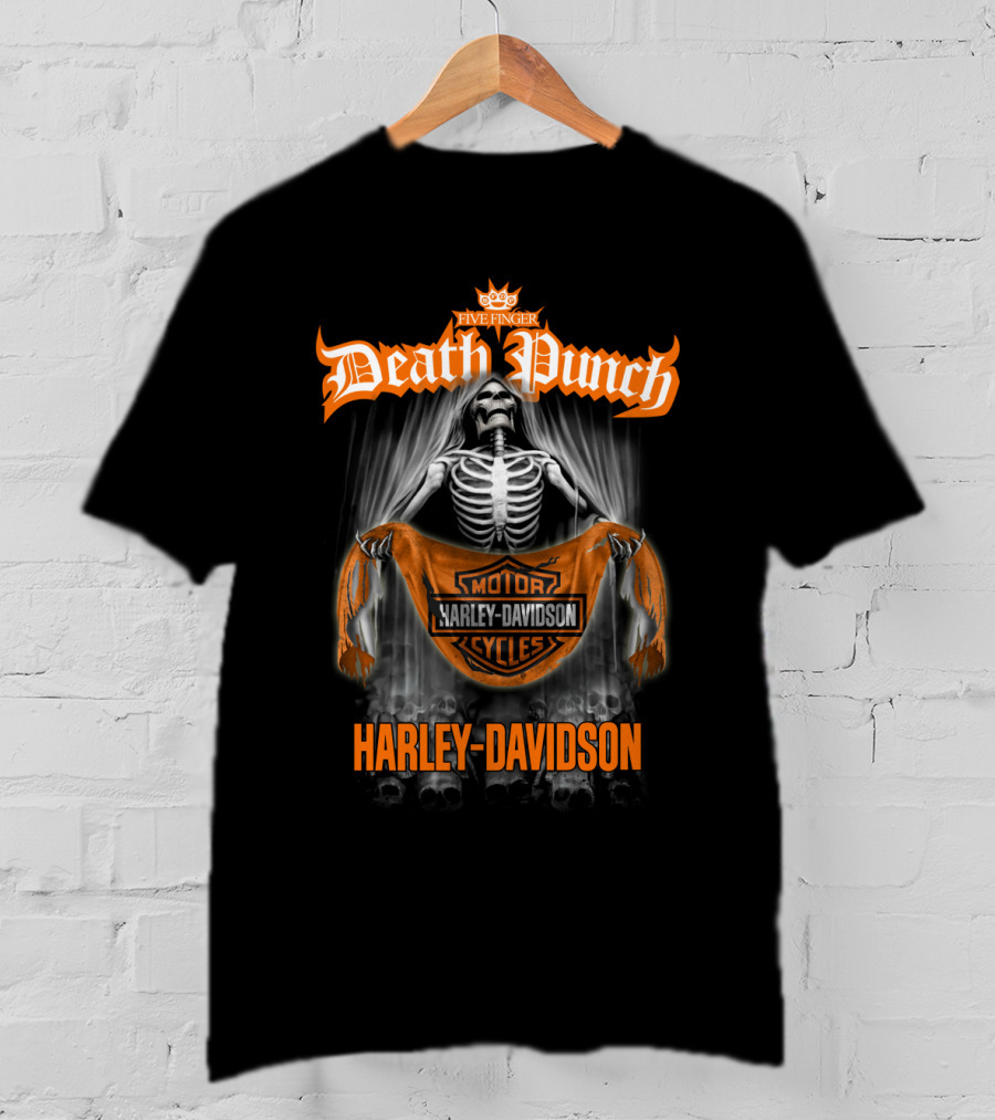 Five Finger Death Punch Harley Davidson Skeleton Motorcycles T-Shirt