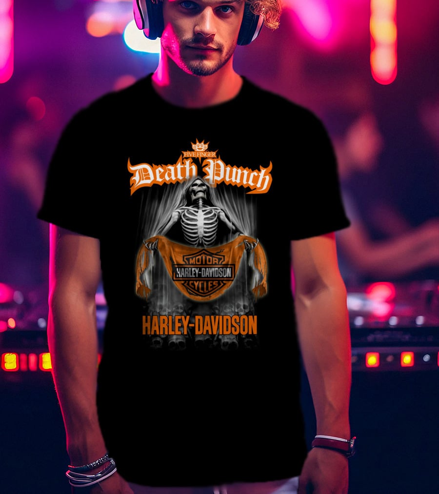Five Finger Death Punch Harley Davidson Skeleton Motorcycles T-Shirt