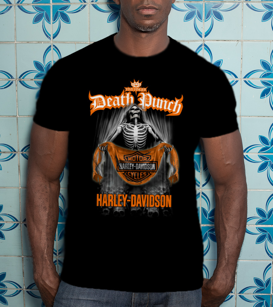 Five Finger Death Punch Harley Davidson Skeleton Motorcycles T-Shirt
