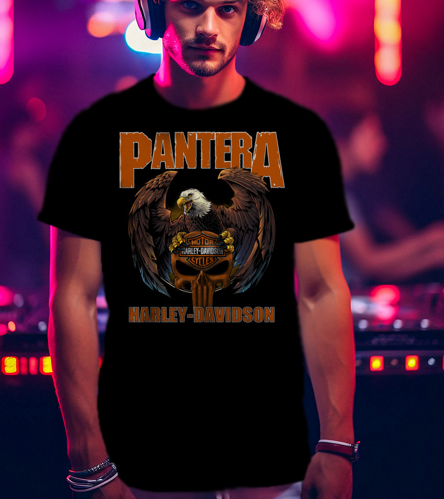 Pantera Eagle With Harley Davidson Motorcycles Iconic Symbol T-Shirt