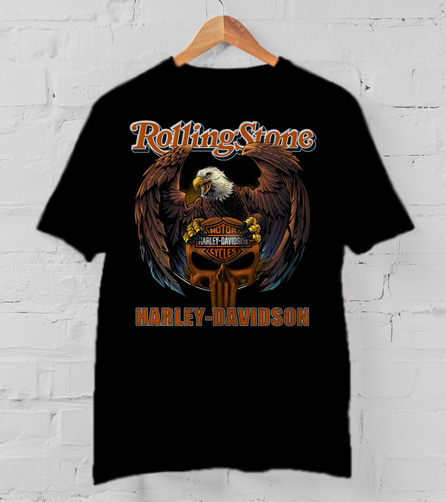 Rolling Stone Harley Davidson Motor Cycles Eagle Skull T-Shirt