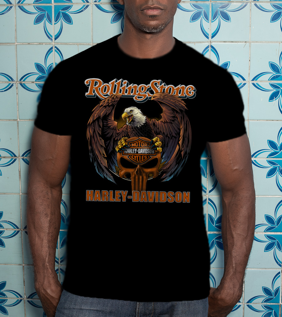 Rolling Stone Harley Davidson Motor Cycles Eagle Skull T-Shirt