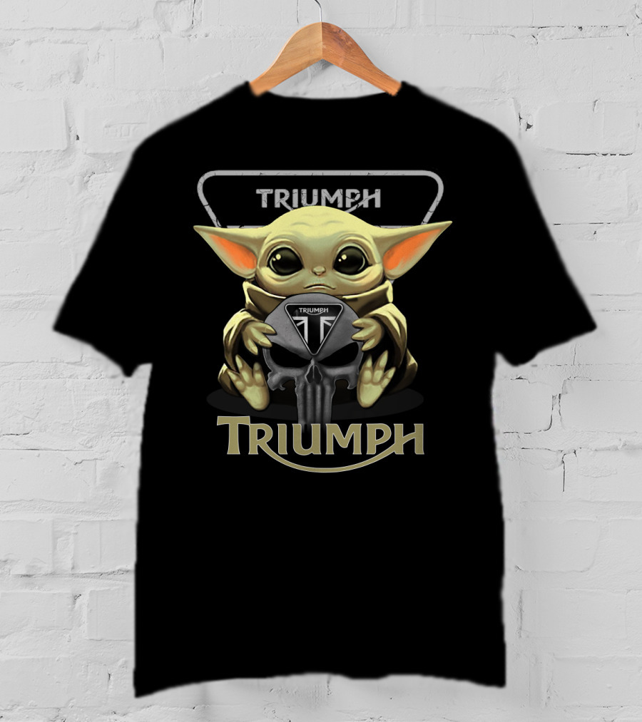 Triumph Motorcycles Baby Yoda Holding Triumph Skull T-Shirt