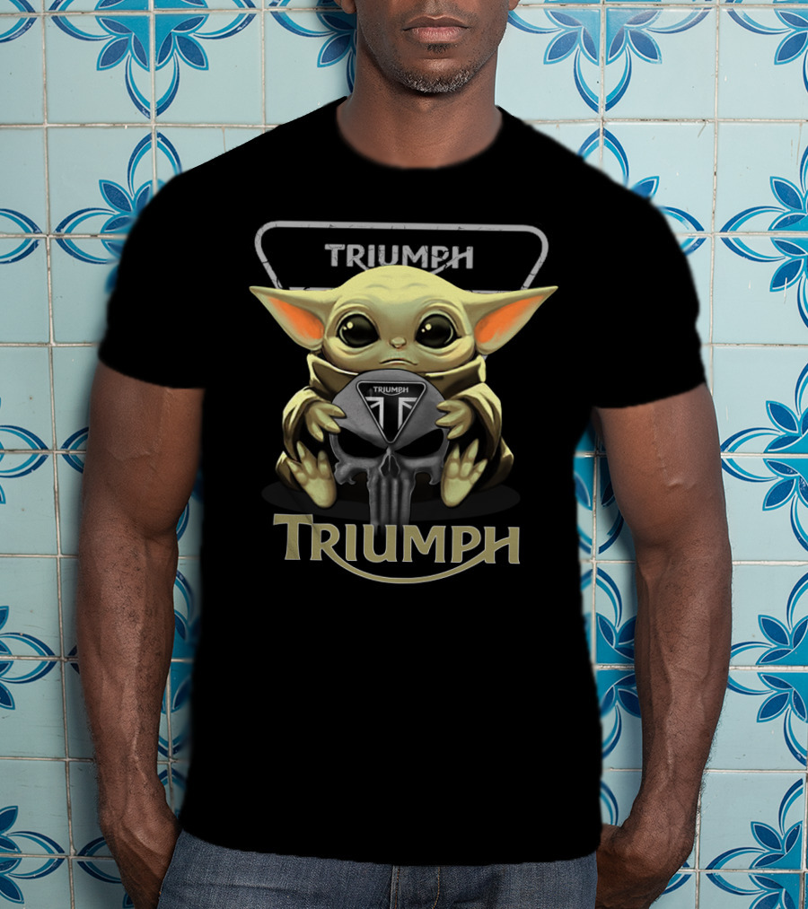 Triumph Motorcycles Baby Yoda Holding Triumph Skull T-Shirt