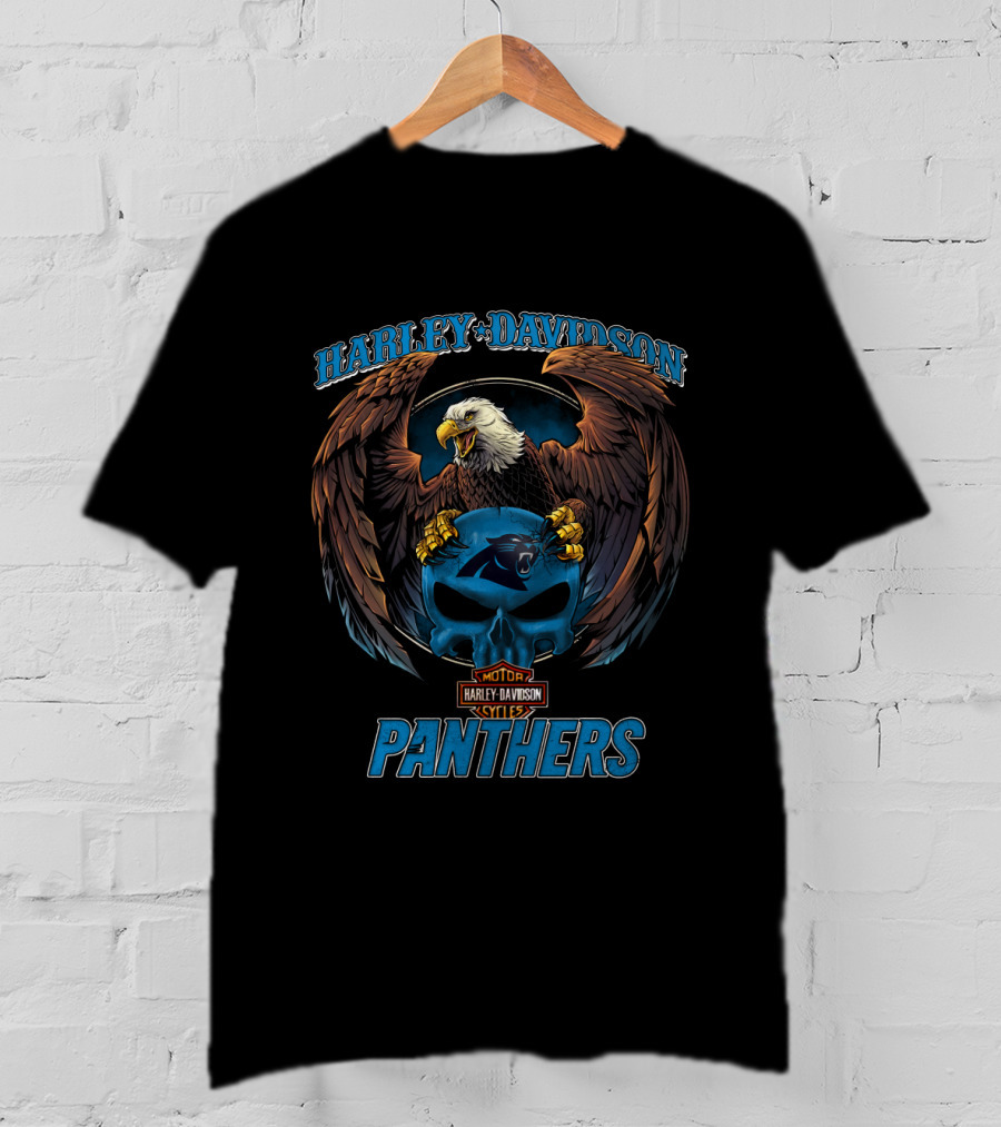 Harley Davidson Panthers Motorcycle Emblem With Eagle And Carolina Panthers T-Shirt