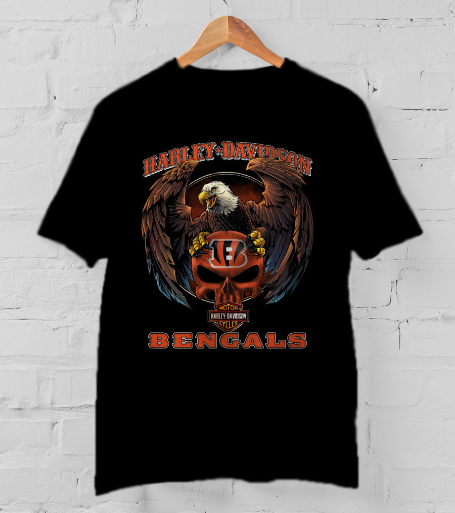Harley Davidson Cincinnati Bengals Motor Cycles Eagle T-Shirt