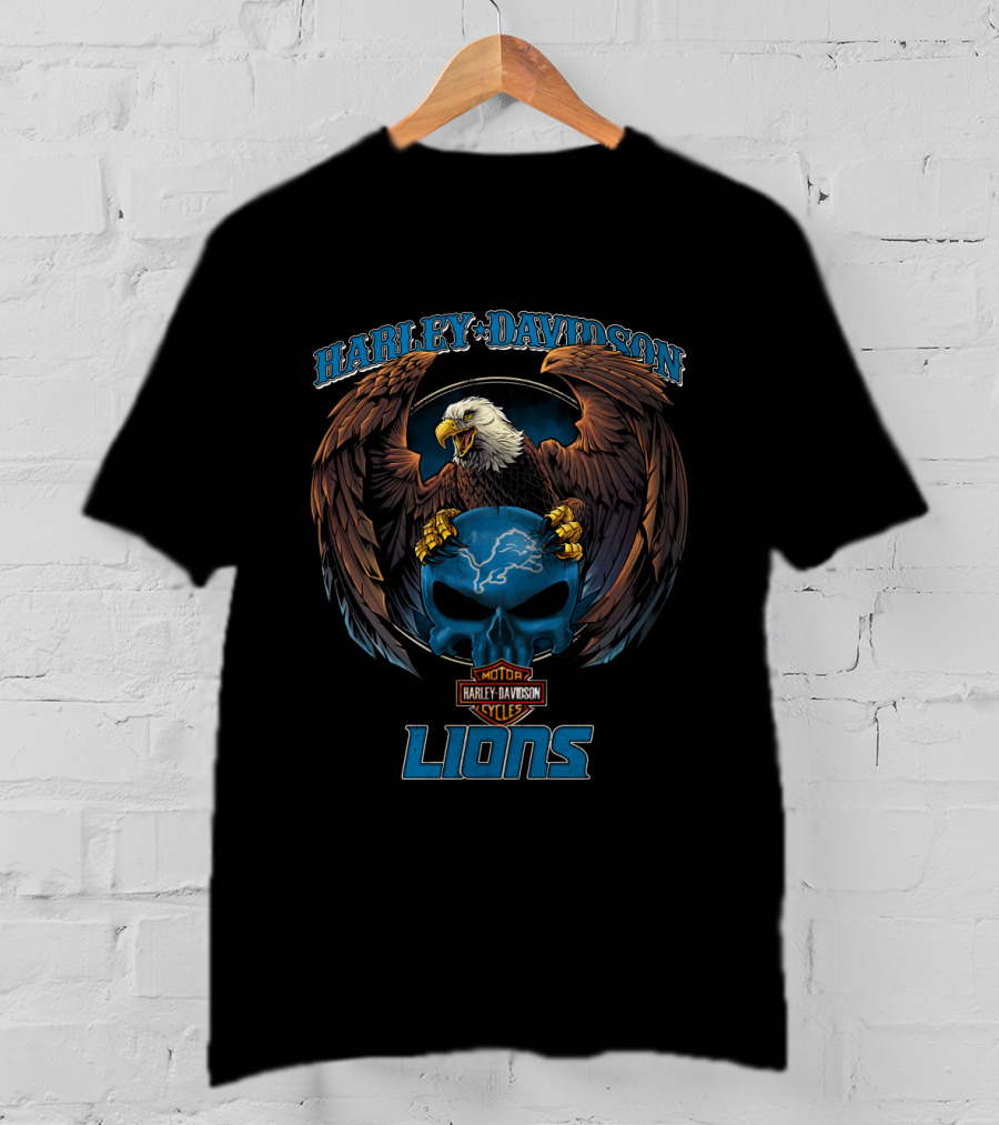 Harley Davidson Motor Cycles Lions Eagle Skull T-Shirt