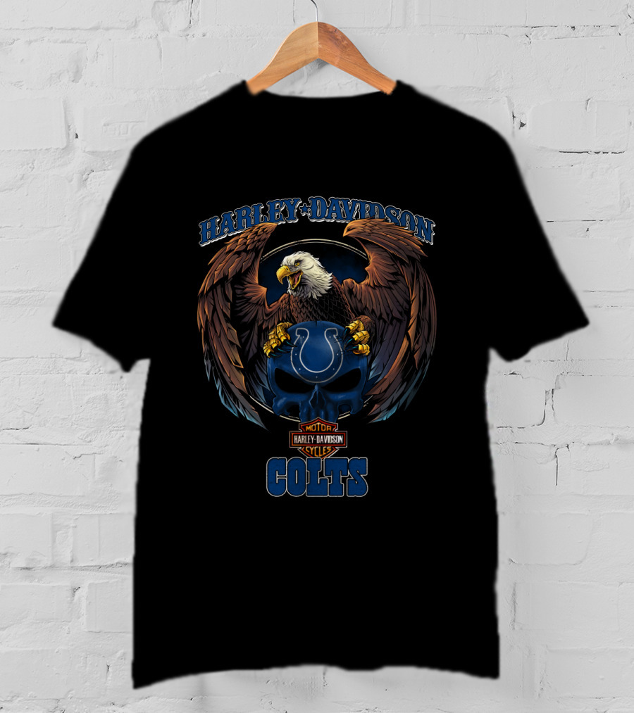 Harley Davidson Motor Cycles Colts Indianapolis Logo Eagle T-Shirt