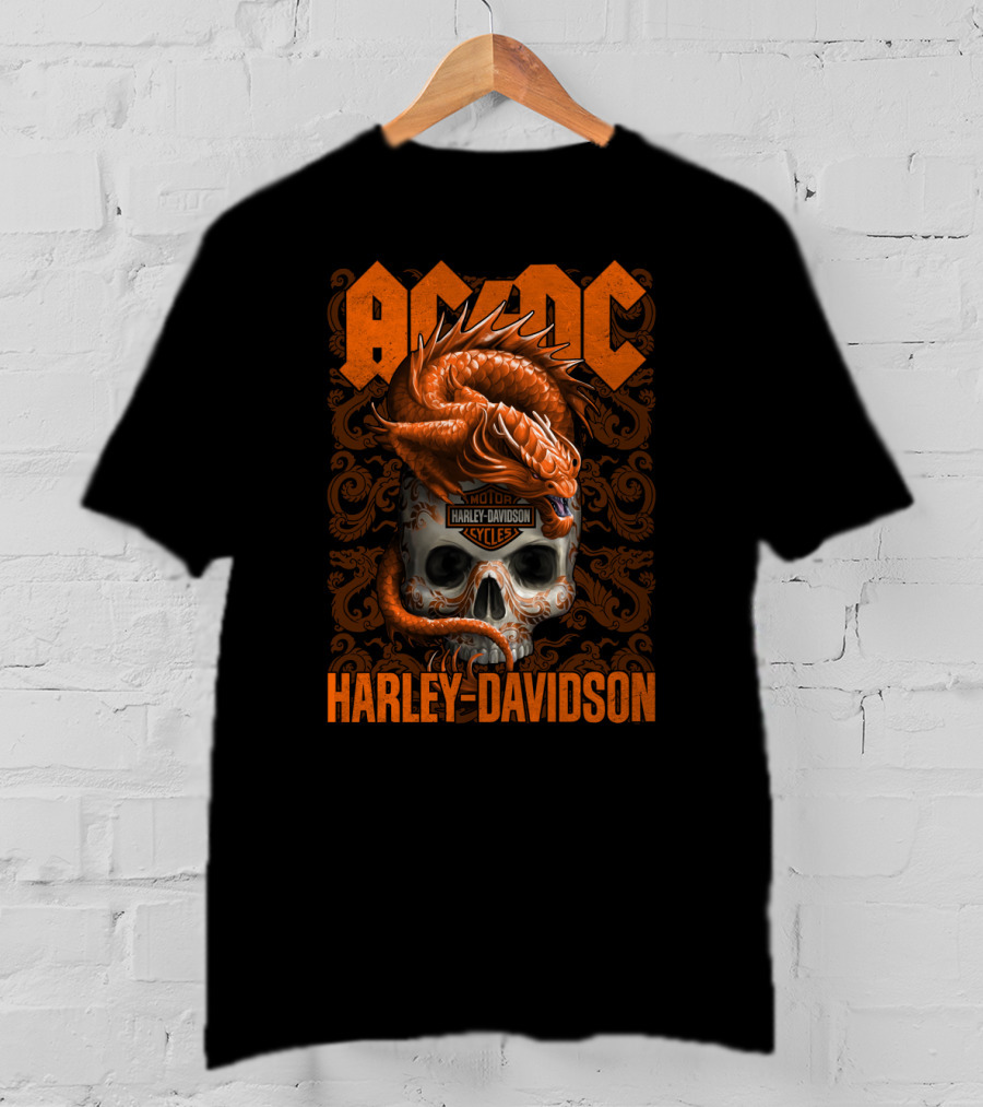 Acdc Harley Davidson Dragon Skull T-Shirt