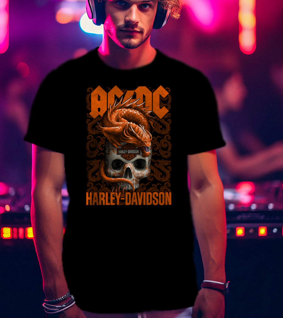 Acdc Harley Davidson Dragon Skull T-Shirt