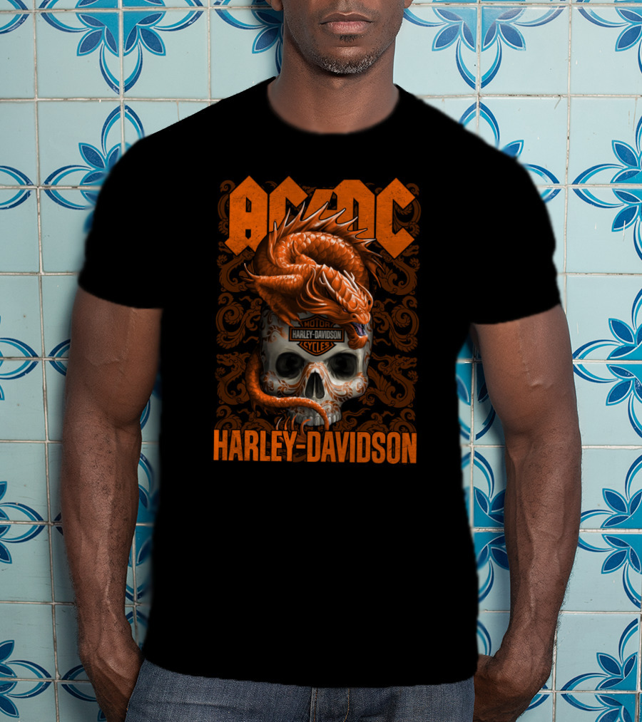 Acdc Harley Davidson Dragon Skull T-Shirt
