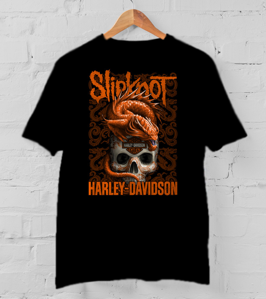 Slipknot Harley Davidson Dragon Skull Motif T-Shirt