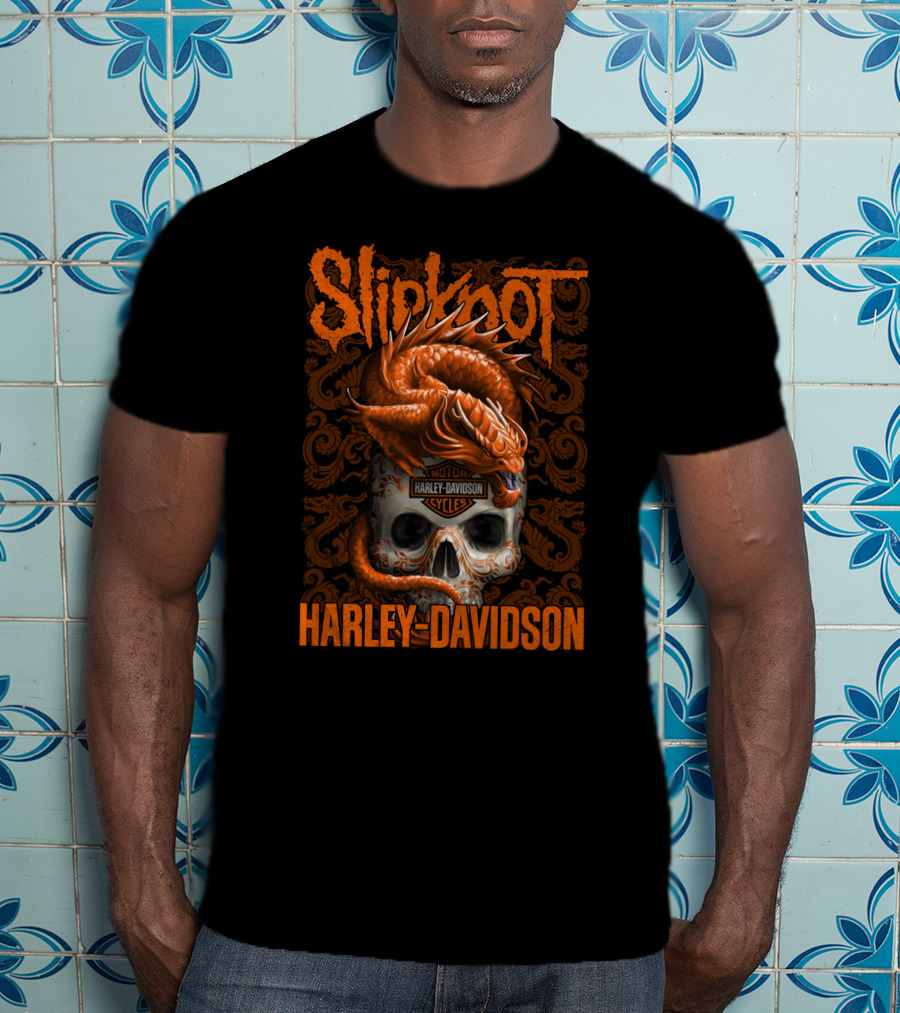 Slipknot Harley Davidson Dragon Skull Motif T-Shirt