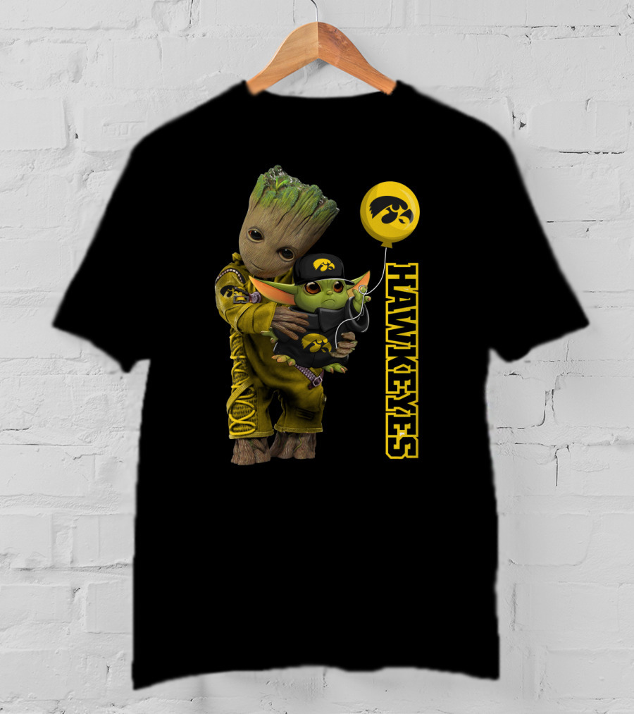 G&Y Iowa Hawkeyes Groot And Baby Yoda Balloon T-Shirt