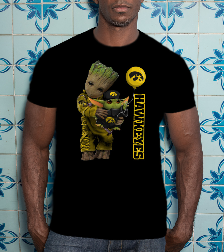 G&Y Iowa Hawkeyes Groot And Baby Yoda Balloon T-Shirt